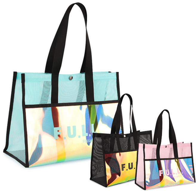 스윗스윔 홀로그램 포켓 메쉬 망사가방 3color, 대, 블랙