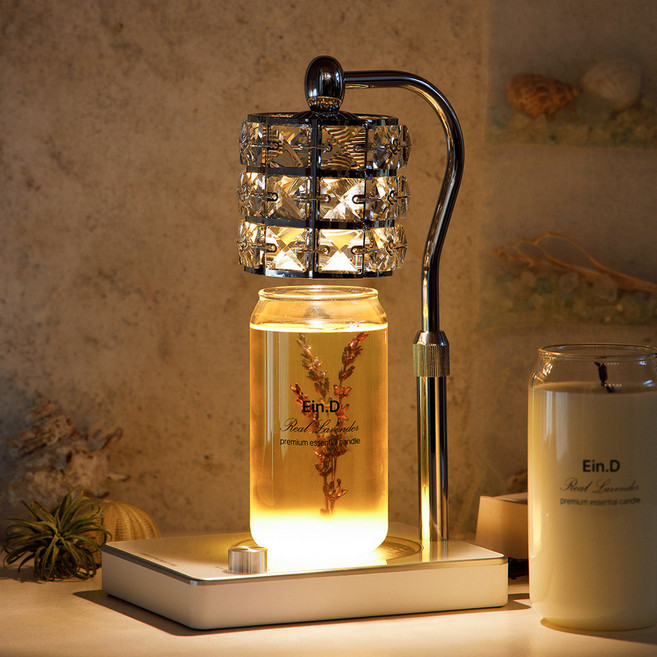 에인디 크리스탈 캔들워머 세트 + 리얼 라벤더 에센셜 아로마 캔들570g 숙면에 도움되는 라벤더, 루시드(실버), 리얼 라벤더 캔들 570g