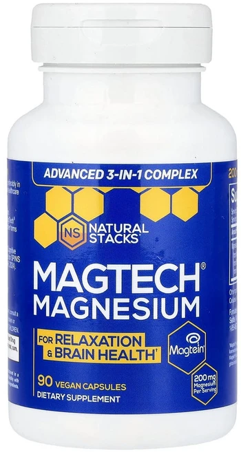 NaturalStacks 마그네슘 컴플렉스 매그테크 트레온 글리신 타우레이트 90베지 캡슐, 90정, 1개 - 쿠팡