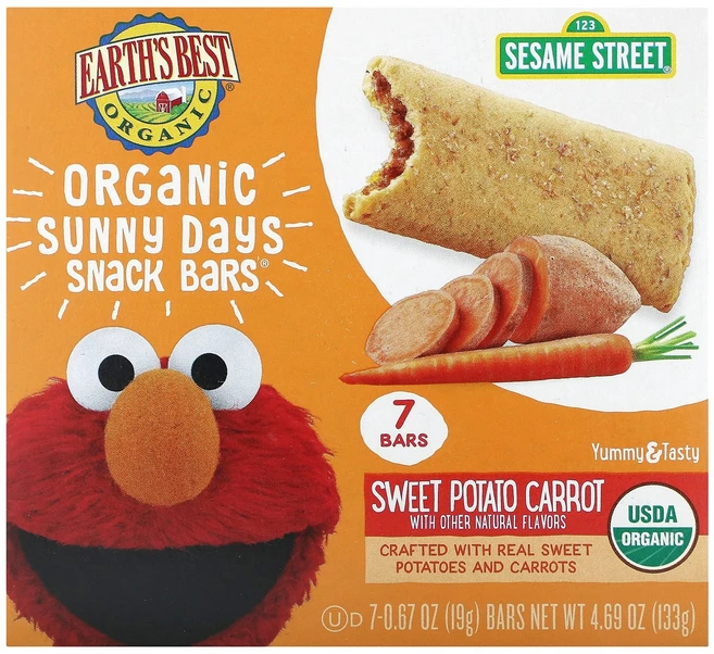 Earth's Best 유기농 Sunny Days 스낵 바 만 2세 이상 고구마 당근 바 7개 각 19g(0.67oz) Best (얼스 베스트), 1 - 쿠팡