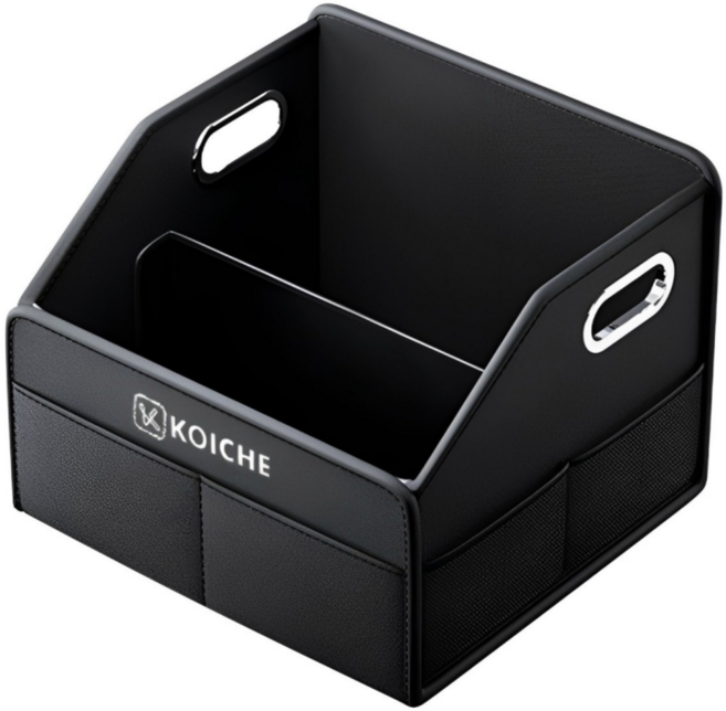 코이체 다용도 접히식 조수석 가죽 수납함, 블랙, 1개