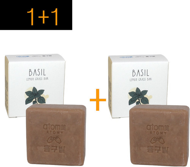 1+1구성~ 애터미 동구밭 클렌징바 (바질 레몬그라스 바) 100g /페이스 앤 바디 클렌징 바 / 클렌징비누 비누바 페이스비누 바디비누, 2개입