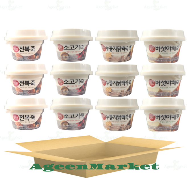 햇반 용기죽 4종 세트 ( 전복죽 3 + 소고기죽 3 + 누룽지닭백숙 3 + 버섯야채죽 3 ), 2세트, 267g