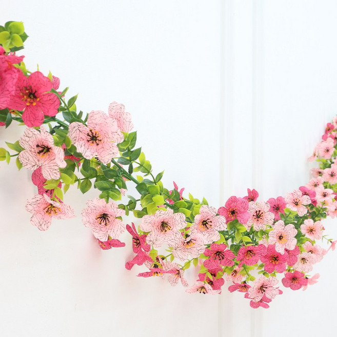 파티짱 조화 꽃 줄기 가랜드 인조 인테리어 장식, 핑크, 1개