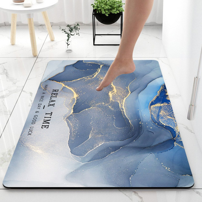 1+1 대리석 패턴 고급 규조토 발매트, 블루 2P