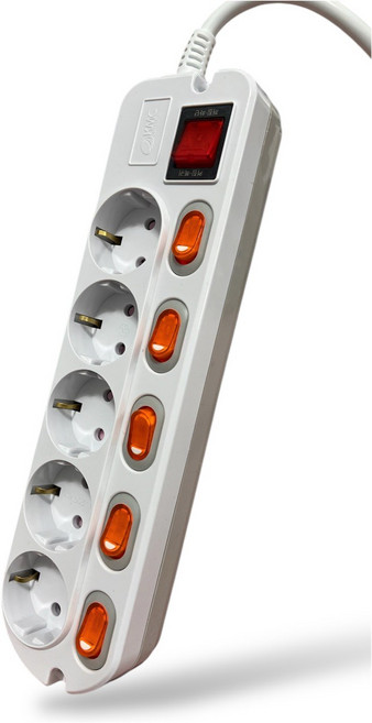 국산 광명 5구 멀티탭 개별스위치 안전 멀티코드 16A, 화이트/그레이, 1개, 5m