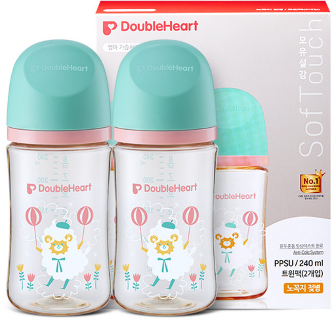 더블하트 모유실감 디어프렌즈 하늘을날꼬양 240ml 트윈팩(젖꼭지미포함), 1박스