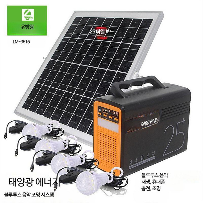 가정용 220V 태양광 발전기 풀세트 야외용 광전 패널 조명 휴대폰 7_3616음악세트25W보드표준, 1세트
