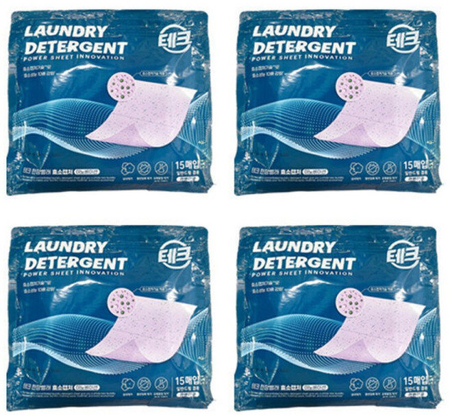 LG테크 한장빨래 듀얼파워 15매X4팩(60매) 시트세제, 15매, 4개