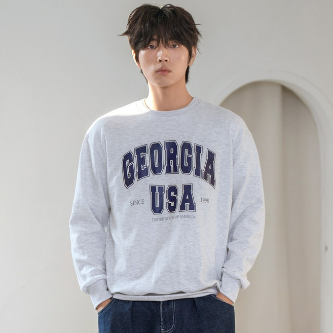 스몰더 남자 특양면 조지아 라운드 맨투맨 티셔츠