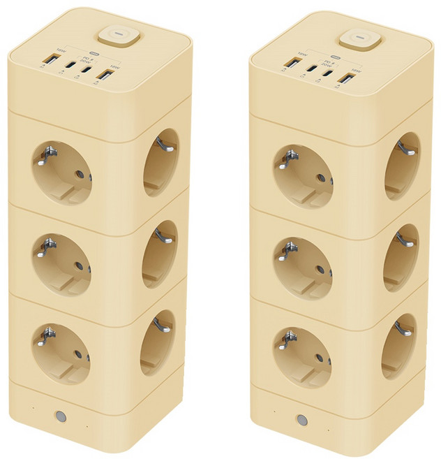 혼카 1+1 에코너 타워형 큐브 멀티탭 4000W 고용량 고속충전 8구 12구 16구 USB-A 2개 + C타입 2개 MT08 MT09 MT10, 에코너 MT10 바닐라 베이지, 180cm