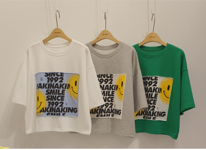 스마일패치 반팔셔츠 여성 티셔츠 레이어드 크롭 면티셔츠