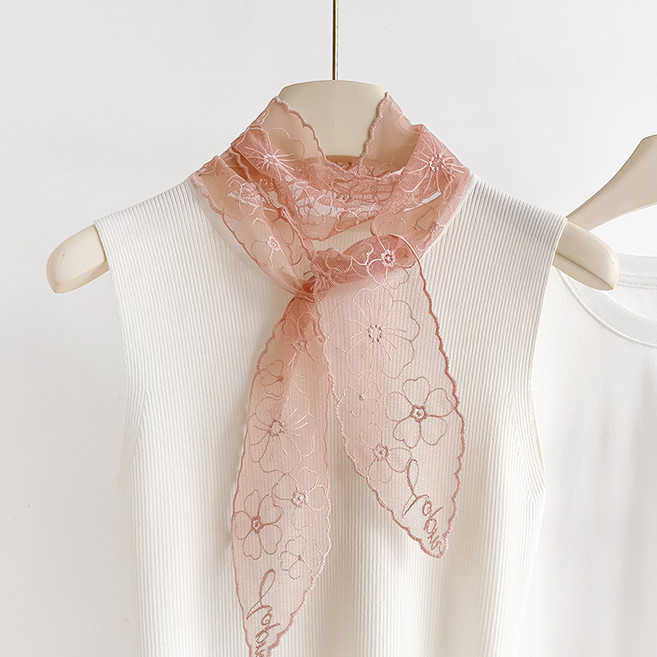 蕾絲印花裝飾領巾 法式復古風格