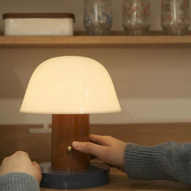 LED 테이블램프 충전식 무드등 버섯등 단스탠드 인테리어 조명 2colors, 브라운-밝기 조절