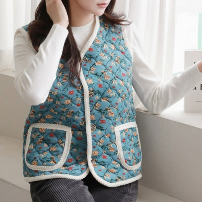 꽃무늬 누빔 보온조끼 중년여성 엄마선물