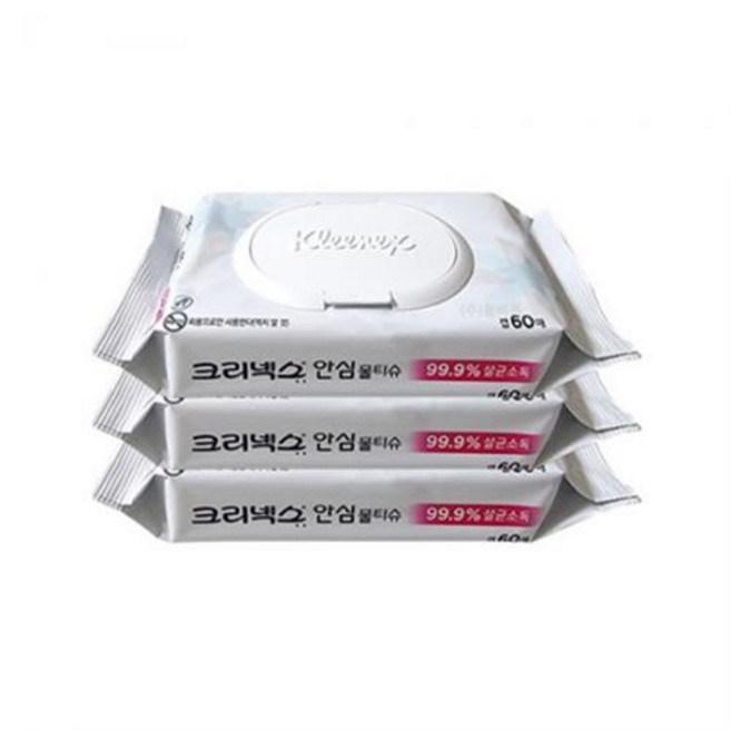 크리넥스 안심 물티슈 캡형(60매)/휴대용물티슈/물티슈/의약외품/향균물티슈 - (120개) [0185737], 60매입, 120개