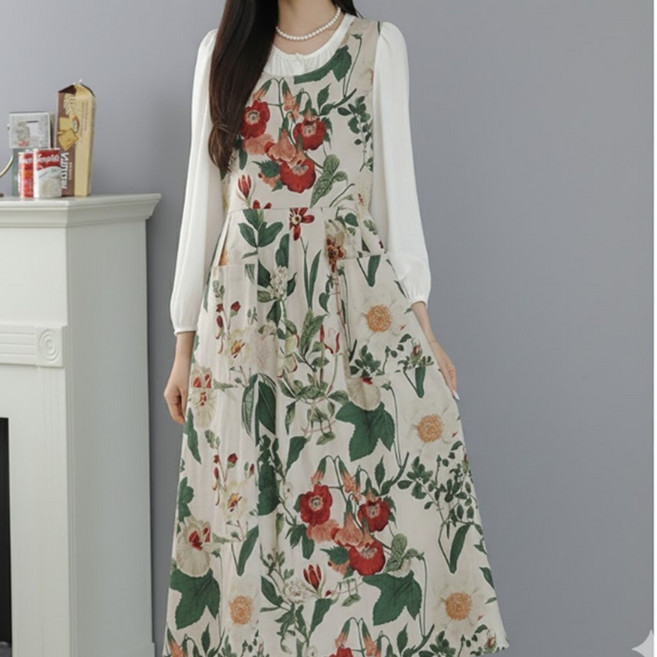 지엔 린넨 롱원피스앞치마 옆트임 국내제작, 1. 메리골드 내츄럴, 1개