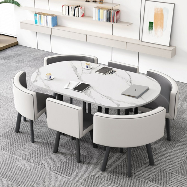 타원형 6인 식탁 테이블 의자 세트 사무실 유치원 휴게실, H.화이트세트