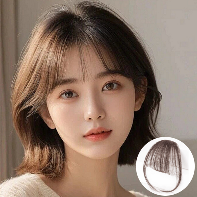 디올드 리얼 인모 앞머리 가발 시스루뱅, 1개, 초코브라운