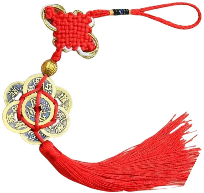 佐運門 五帝錢 銅錢吊飾 中國結掛飾, 1個, 硃砂持筆咒點開四方開光