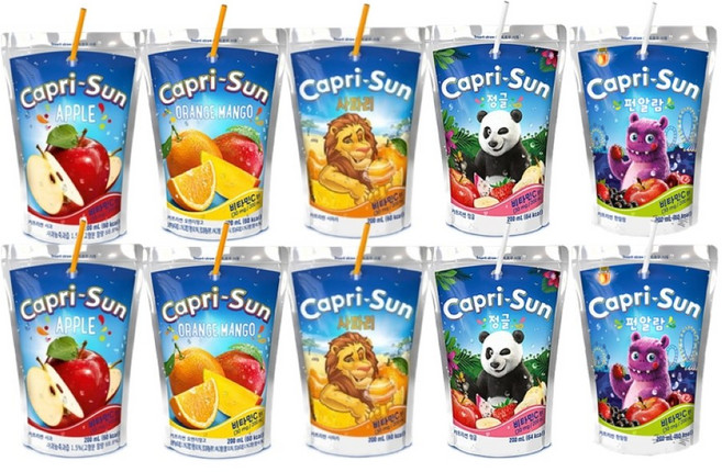 카프리썬 5가지맛 2개씩 10개 (사과2 오렌지망고2 사파리2 정글2 펀알람2), 2박스, 200ml