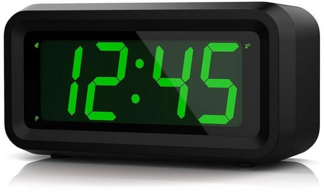 KWANWA 알람 시계 소형 디지털 시계 3cm(1.2인치) 그린 LED 시계 밝기 조절 가능 어두운 야간 모드 12시간/24시간 배터리 작동 벽 장착 스누즈, 블랙 케이스-그린 LED