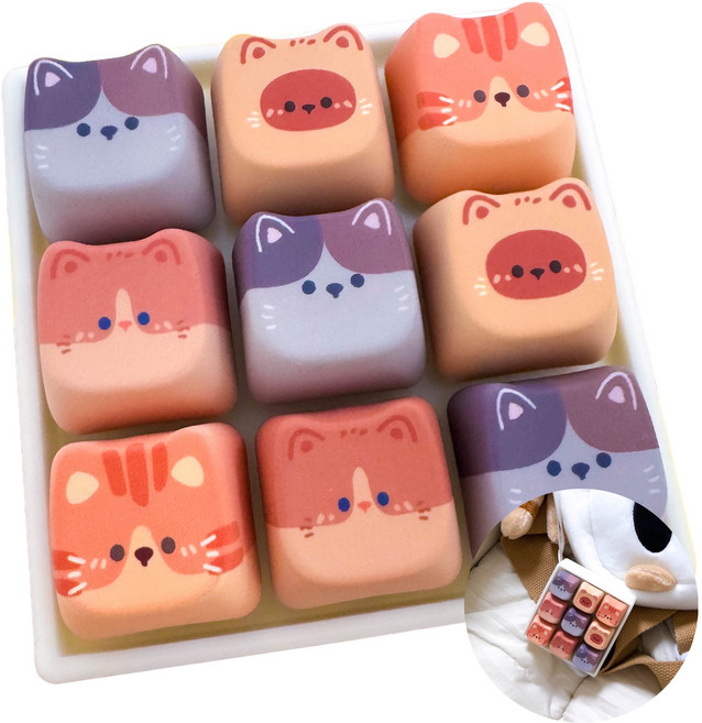 고양이 야옹이 냐옹 키보드 키캡키링 9구 악세사리 k0406, 1개, 야옹이키캡키링9구