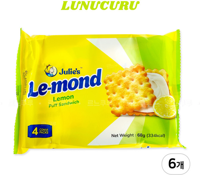 [줄리스] 르몽드 레몬맛 샌드위치 크래커, 6개, 68g