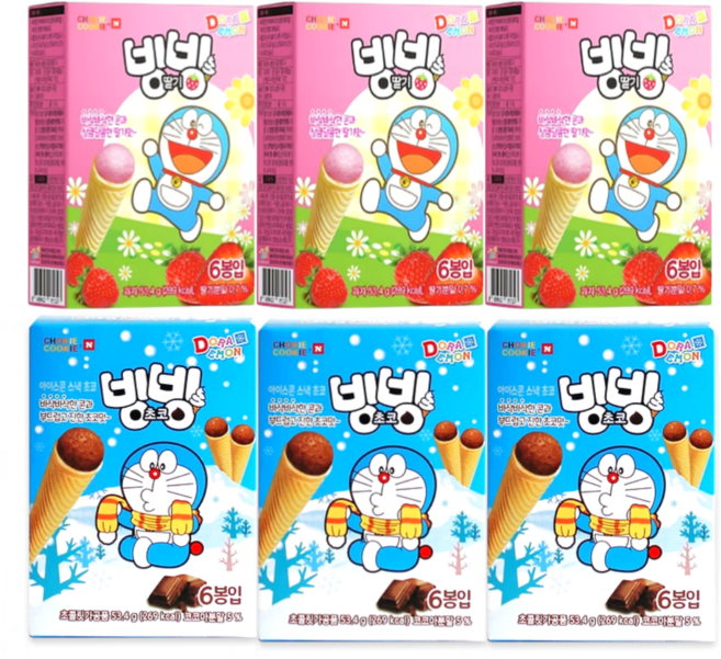 바스락 빙빙 아이스콘 스낵 딸기 초코 2종 종이각 53.4g / 아이스크림콘 과자, 1세트