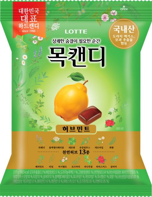 롯데제과 목캔디허브봉 217g, 2개