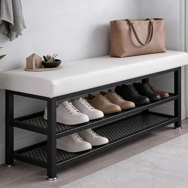 메르하임 현관 벤치형 튼튼한 신발장 정리대, 2단, 화이트 x 80cm