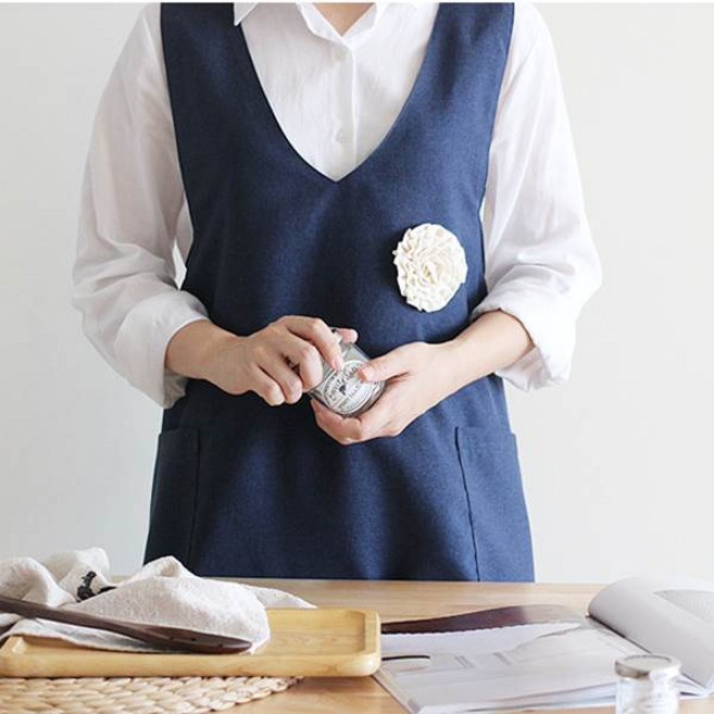 jh 심플라인 브이넥 데일리 코싸지 앞치마 (2color), 네이비, 1개