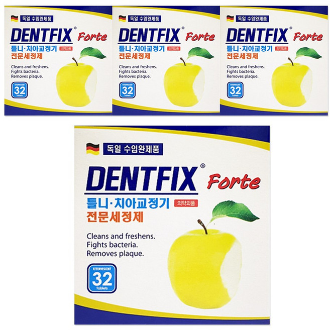 덴트픽스 틀니 치아교정기 전문세정제, 32개입, 4개