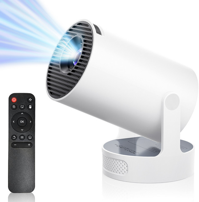 [2026년형] NICESUN 미니 빔프로젝터 가정용 캠핑용 270도 회전 자동초점 스크린 미러링 지원 4K 지원 고화질, 화이트