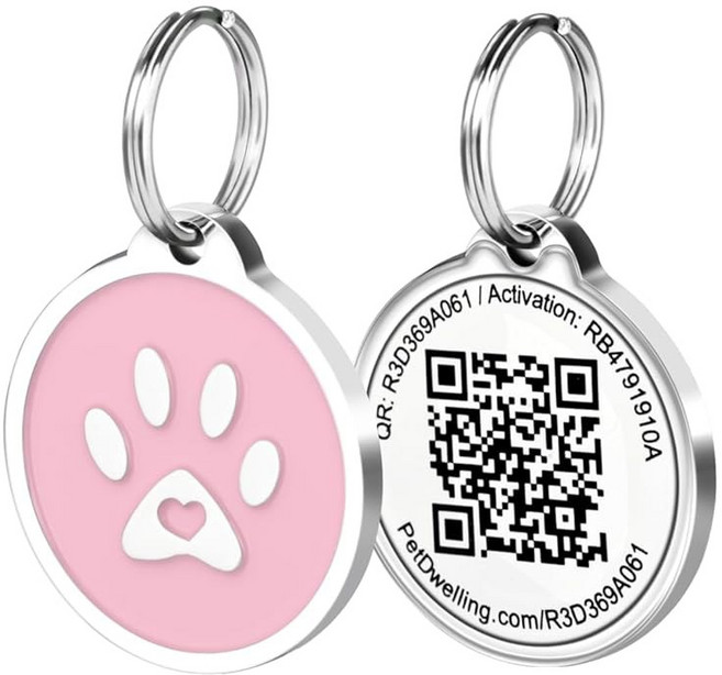 반려견과 고양이를 위한 펫 레지던스 프리미엄 ID 태그 간편한 스캔 QR 코드 즉각적인 온라인 프로필 액세스 위치 알림핑크, Pink Paw, 1개