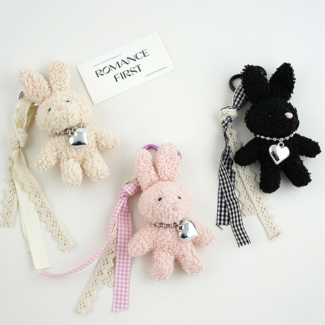 귀여운 보들보들 뽀글이 미니 토끼 키링 가방 참장식 열쇠고리 키홀더