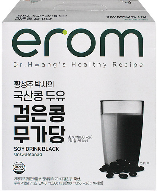 [이롬] 황성주 검은콩 무가당 두유, 190ml, 32개