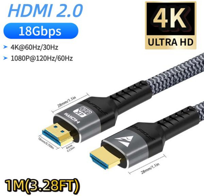 16K60Hz HDMI 2.2 케이블은 8K120Hz 4K240Hz를 하며 8K/4K HDMI 케이블과 호환되며 HD TV 노트북 Xbox PS5 스위치 모니터에 사용 가능, 927-4K 1M, [08] 4K HDMI 2.0-1M