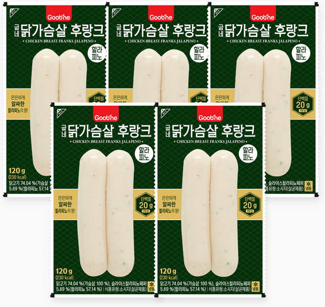 굽네 닭가슴살 후랑크 할라피노 소시지, 120g, 5개