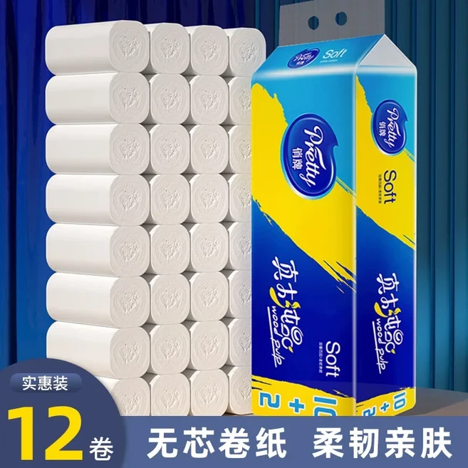 12롤 한 박스에 두꺼운 코어 화장지 4겹이 들어있는 부드럽고 피부에 친화적인 티슈입니다., 01 12 Rolls