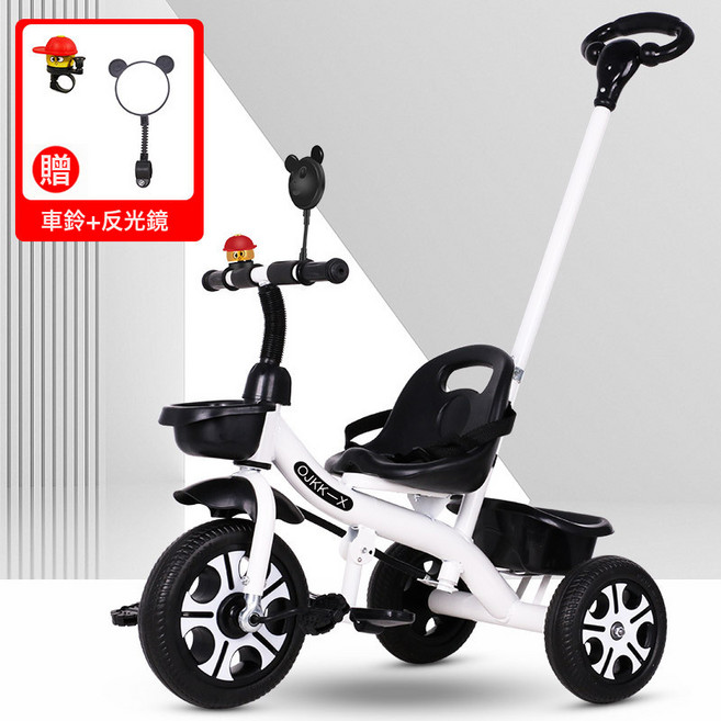 DFMEI 兒童三輪車1-3-2-6歲大號寶寶遛娃嬰兒手推車腳踏自行車幼園童車, 白色+推把+腳蹬款:如圖