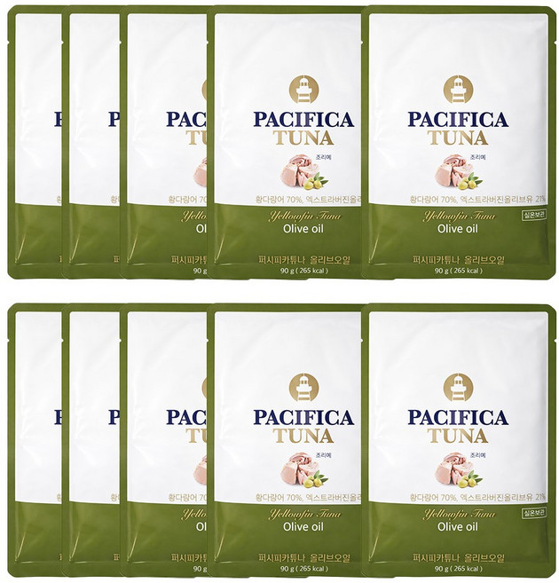 퍼시피카튜나 황다랑어 엑스트라버진 올리브유 참치 파우치 90g, 10개