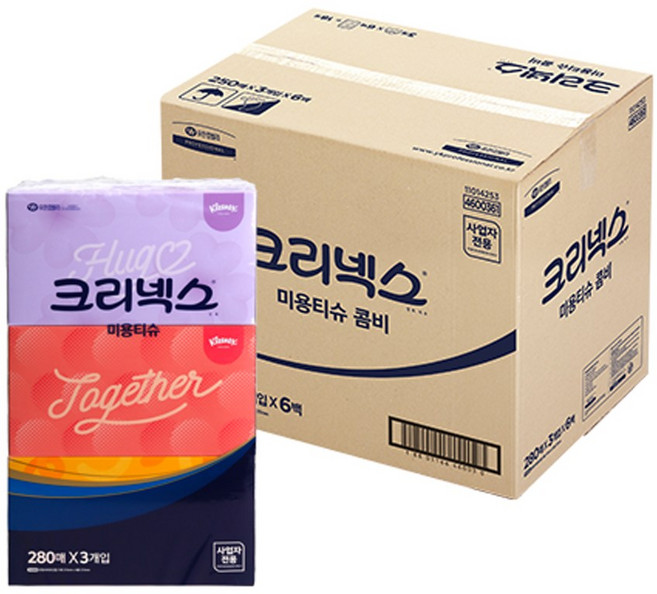 크리넥스 미용티슈 일반형 280매X3개X6팩 콤비/1BOX (4600361), 18개입, 1세트