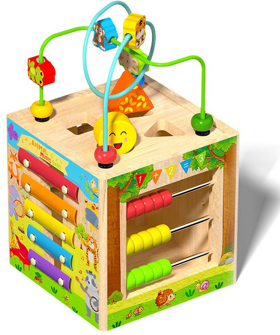兒童木製多功能益智繞珠百寶箱嬰幼兒早教智力開發親子玩具遊戲, 1個, 繽紛森林益智盒:如圖所示