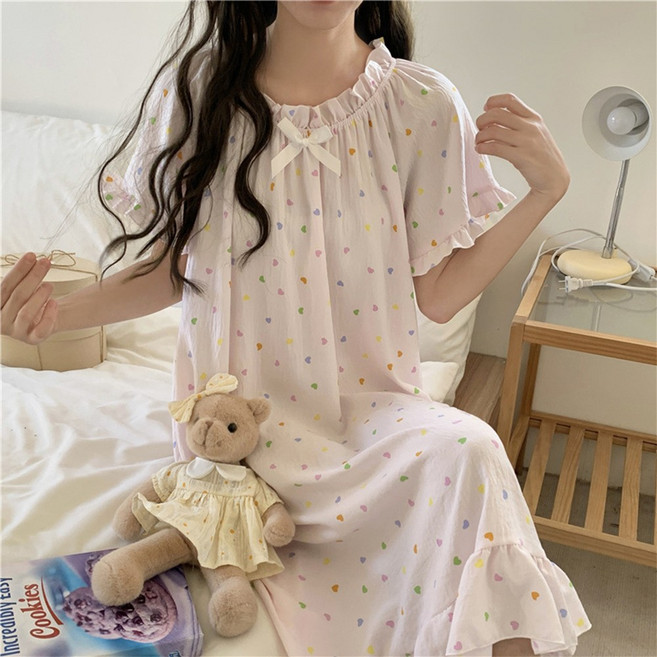 공유 여름 프릴 롱 파자마 원피스 홈웨어 치마