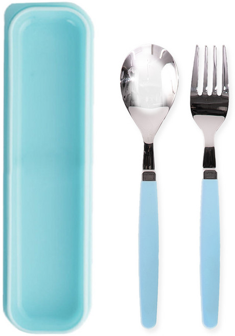 라온누리 아동 파스텔 케이스 휴대용 도시락 수저세트, 파랑(케이스), 파랑(숟가락, 포크), 케이스 + 숟가락 + 포크, 1개