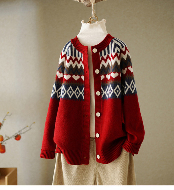 해피유통빈티지 하트 라운드 니트 여 봄 루즈핏 스웨터 아우터 가디건LWJ