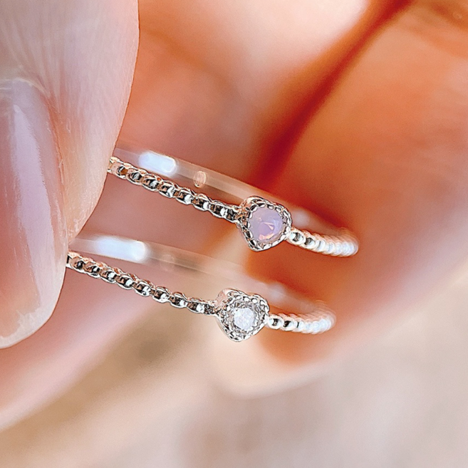 순은 여성 여아 학생 실버 925 레이어드 하트 큐빅 실 은반지