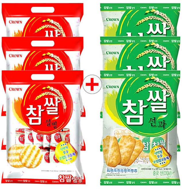 크라운 참쌀설병 384g + 선과 345g 쌀스낵 세트, 참쌀설병 384g + 참쌀선과 345g, 5세트