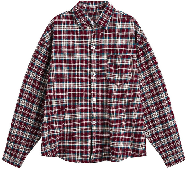 美式復古撞色格紋長袖襯衫男秋季基礎格子翻領口袋襯衣情侶外套潮